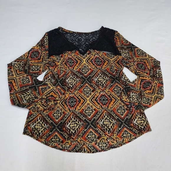 Sweet Wanderer Multi Colors V-Neck Blouse Top Size S - Picture 3 of 12